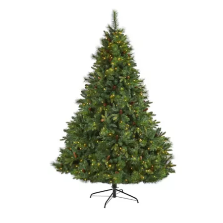 Nearly Natural 7-Foot Full-Bodied Mixed Pine Artificial Christmas Tree West Virginia with 450 Clear LED Lights and Pine Cones Artificial Christmas Trees