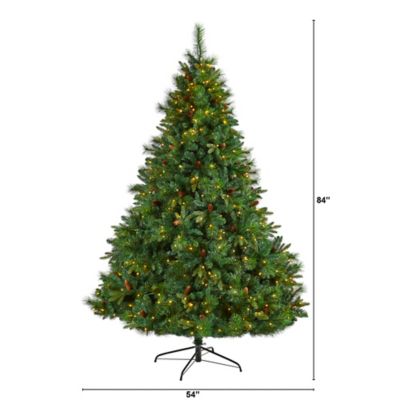 Image showing  7 ft. West Virginia Full Bodied Mixed Pine Artificial Christmas Tree with 450 Clear LED Lights & Pine Cones