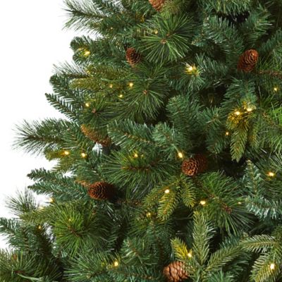 Image showing  7 ft. West Virginia Full Bodied Mixed Pine Artificial Christmas Tree with 450 Clear LED Lights & Pine Cones