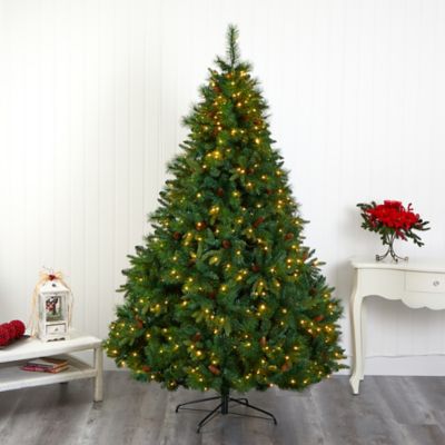 Image showing  7 ft. West Virginia Full Bodied Mixed Pine Artificial Christmas Tree with 450 Clear LED Lights & Pine Cones