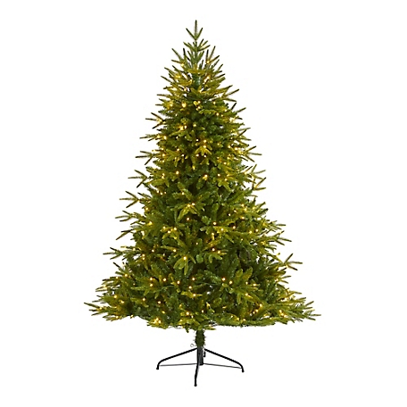 Nearly Natural 7 ft. Colorado Mountain Fir Natural Look Artificial Christmas Tree, 400 LED Lights, Bendable Branches
