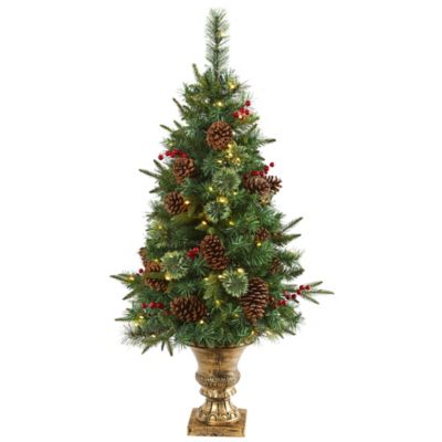 Nearly Natural 4 ft. Pine Cone and Berries Artificial Christmas Tree in Decorative Urn