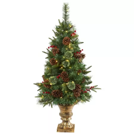 4 ft Nearly Natural Pinecone and Berry Artificial Christmas Tree in Decorative Urn Artificial Christmas Trees