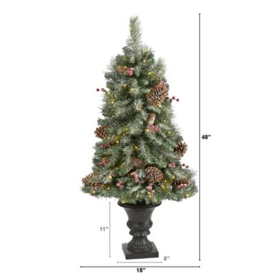 Image showing  4 ft. Frosted Pine Cone & Berries Artificial Christmas Tree in Decorative Urn, 100 Clear LED Lights