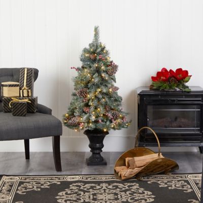 Image showing  4 ft. Frosted Pine Cone & Berries Artificial Christmas Tree in Decorative Urn, 100 Clear LED Lights