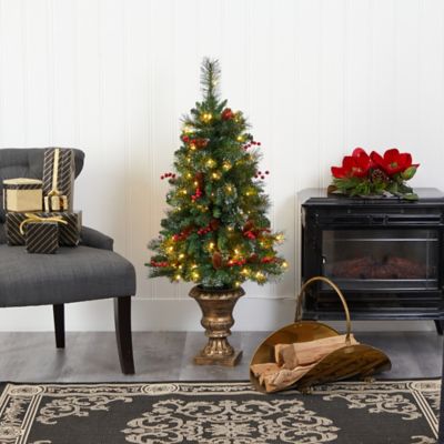 Image showing  4 ft. Pine Cone and Berries Artificial Christmas Tree in Decorative Urn, 100 Clear LED Lights