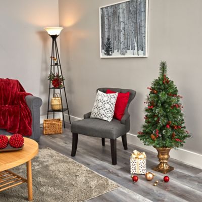 Image showing 6 th Nearly Natural 4 ft. Pine Cone and Berries Artificial Christmas Tree in Decorative Urn, 100 Clear LED Lights