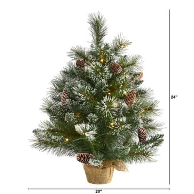 Image showing  2 ft. Pre-Lit Frosted Pine Artificial Christmas Tree with 35 Clear LED Lights Pine Cones and Burlap Base