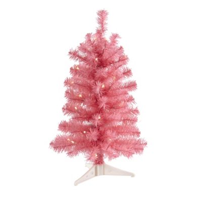 Nearly Natural 2 ft. Pink Artificial Christmas Tree with 35 LED Lights and 72 Bendable Branches