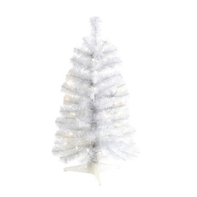 Nearly Natural 2 ft. Pre-Lit White Artificial Christmas Tree with Bendable Branches