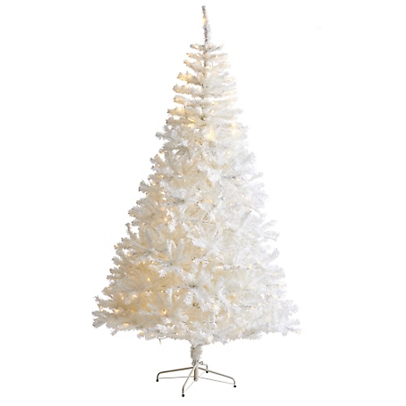 Nearly Natural 8 ft. White Artificial Christmas Tree, 1,380 Bendable Branches and 400 Clear LED Lights