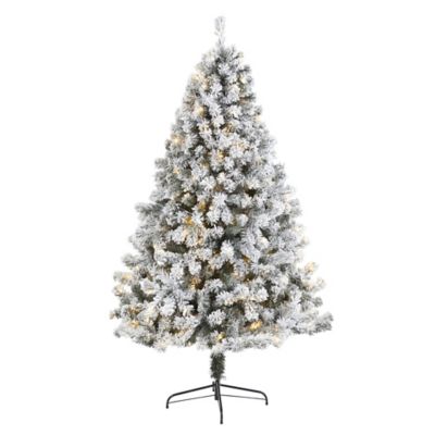 Nearly Natural 7 ft. Flocked West Virginia Fir Artificial Christmas Tree with 350 Clear LED Lights