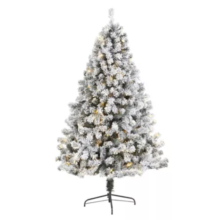 Nearly Natural 7-Foot Flocked Artificial Christmas Tree with 350 Clear LED Lights Artificial Christmas Trees