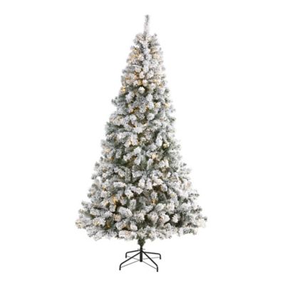 Nearly Natural 8 ft. Flocked West Virginia Fir Artificial Christmas Tree, 500 Clear LED Lights
