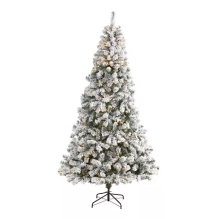 Nearly Natural 8' Pre-Lit Flocked Artificial Christmas Tree 500 Clear LED Lights Artificial Christmas Trees