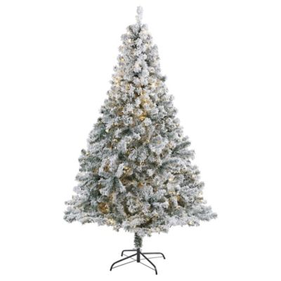 Nearly Natural 7 ft. Flocked Rock Springs Spruce Artificial Christmas Tree, 350 Clear LED Lights and 800 Bendable Branches