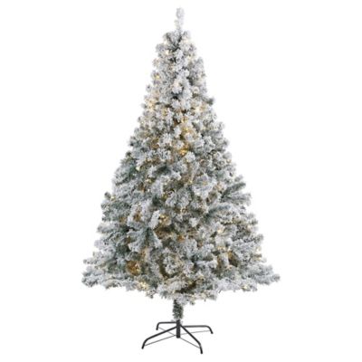 Nearly Natural 7 ft. Flocked Rock Springs Spruce Artificial Christmas Tree, 350 Clear LED Lights and 800 Bendable Branches -  86784022