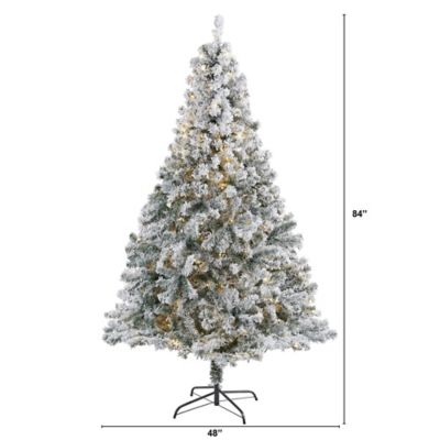 Image showing  7 ft. Flocked Rock Springs Spruce Artificial Christmas Tree, 350 Clear LED Lights and 800 Bendable Branches