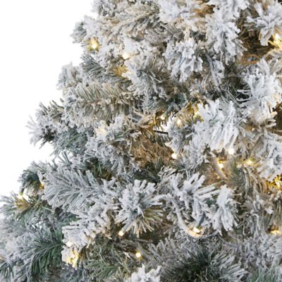 Image showing  7 ft. Flocked Rock Springs Spruce Artificial Christmas Tree, 350 Clear LED Lights and 800 Bendable Branches