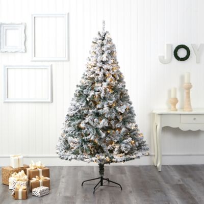 Image showing  7 ft. Flocked Rock Springs Spruce Artificial Christmas Tree, 350 Clear LED Lights and 800 Bendable Branches