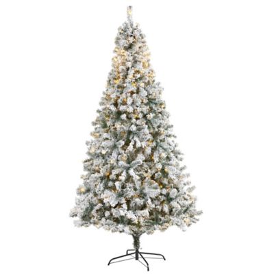 Nearly Natural 8 ft. Flocked Rock Springs Spruce Artificial Christmas Tree, 500 Clear LED Lights and 1,186 Bendable Branches