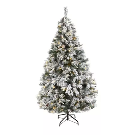 Nearly Natural 6-Foot Flocked White River Mountain Pine Artificial Christmas Tree Includes Pine Cones and 250 Clear LED Lights Artificial Christmas Trees