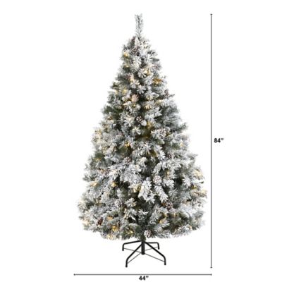 Image showing  6 ft. Flocked White River Mountain Pine Artificial Christmas Tree, Includes Pine Cones and 250 Clear LED Lights