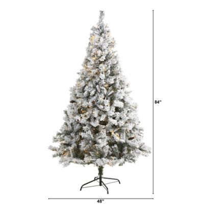 Image showing  7 ft. Pre-Lit Flocked White River Mountain Pine Artificial Christmas Tree with Pine Cones and 350 LED Lights