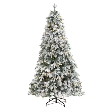 Nearly Natural 6' Flocked Vermont Mixed Pine Artificial Christmas Tree 300 Clear LED Lights Artificial Christmas Trees