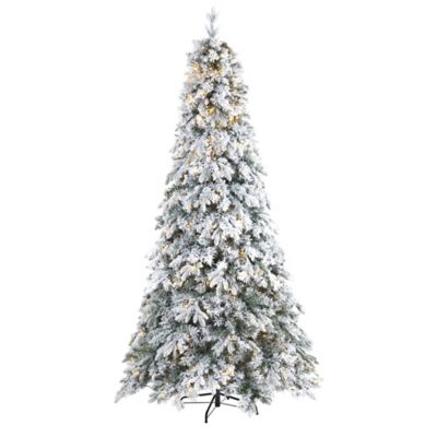 Nearly Natural 8 ft. Flocked Vermont Mixed Pine Artificial Christmas Tree, 600 LED Lights