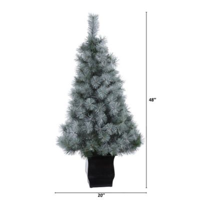 Image showing  4 ft. Snowy Mountain Pine Artificial Christmas Tree in Decorative Planter, 150 LED Lights