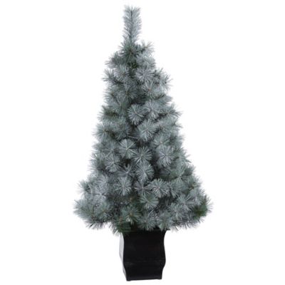 Image showing  4 ft. Snowy Mountain Pine Artificial Christmas Tree in Decorative Planter, 150 LED Lights