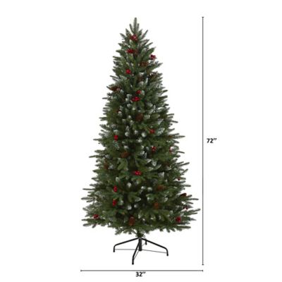 Image showing  6 ft. Pre-Lit Snow Tipped Portland Spruce Artificial Christmas Tree, Frosted Berries and Pine Cones, 300 LEDs