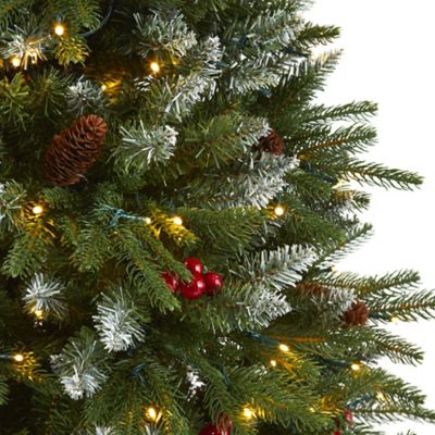 Image showing  6 ft. Pre-Lit Snow Tipped Portland Spruce Artificial Christmas Tree, Frosted Berries and Pine Cones, 300 LEDs