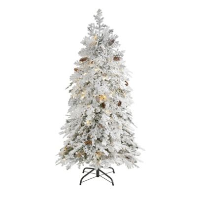 Nearly Natural 5 ft. Pre-Lit Flocked Montana Down Swept Spruce Artificial Christmas Tree with 100 Clear LED Lights