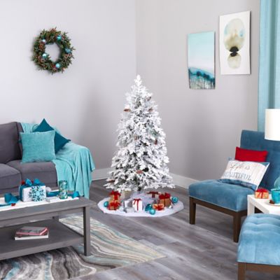 Image showing  5 ft. Pre-Lit Flocked Montana Down Swept Spruce Artificial Christmas Tree with 100 Clear LED Lights