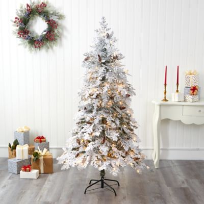 Image showing  6 ft. Flocked Montana Down Swept Spruce Artificial Christmas Tree with 250 Clear LED Lights