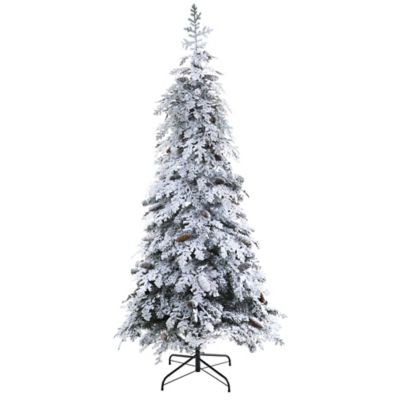 Nearly Natural 7 ft. Flocked Montana Down Swept Spruce Artificial Christmas Tree, Includes Pine Cones and 400 LED Lights