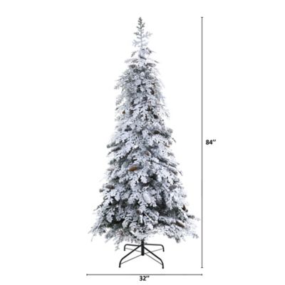 Image showing  7 ft. Flocked Montana Down Swept Spruce Artificial Christmas Tree, Includes Pine Cones and 400 LED Lights