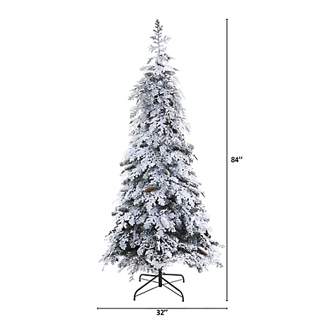 Pre-Lit Partially Flocked Pencil Christmas Tree w/ Pine Cones