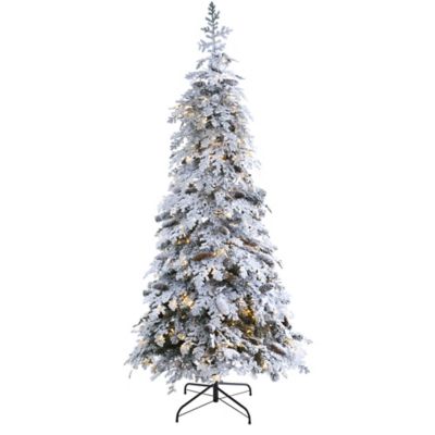 Image showing  7 ft. Flocked Montana Down Swept Spruce Artificial Christmas Tree, Includes Pine Cones and 400 LED Lights