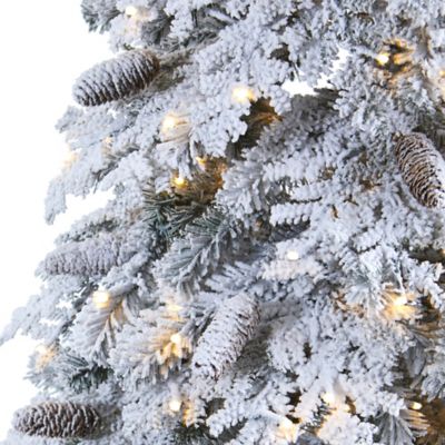 Image showing  7 ft. Flocked Montana Down Swept Spruce Artificial Christmas Tree, Includes Pine Cones and 400 LED Lights