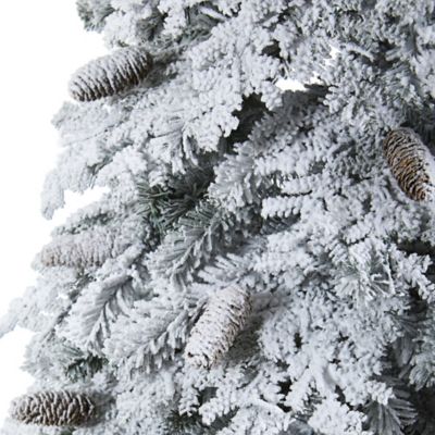 Image showing  7 ft. Flocked Montana Down Swept Spruce Artificial Christmas Tree, Includes Pine Cones and 400 LED Lights