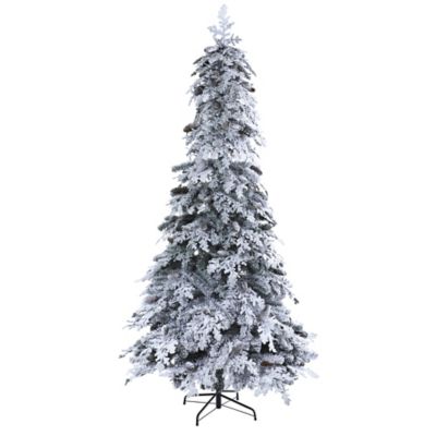 Nearly Natural 8 ft. Flocked Montana Down Swept Spruce Artificial Christmas Tree with Pine Cones and 500 LED Lights