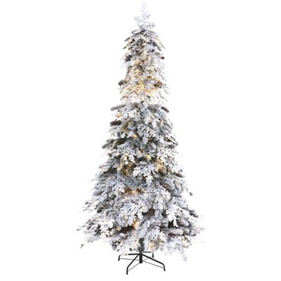 Image showing  8 ft. Flocked Montana Down Swept Spruce Artificial Christmas Tree with Pine Cones and 500 LED Lights