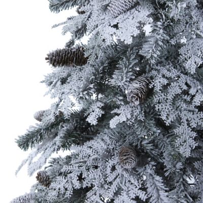 Image showing  8 ft. Flocked Montana Down Swept Spruce Artificial Christmas Tree with Pine Cones and 500 LED Lights