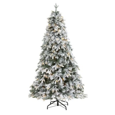 Nearly Natural 5 ft. Flocked Vermont Mixed Pine Artificial Christmas Tree with 150 Clear LED Lights -  83692531