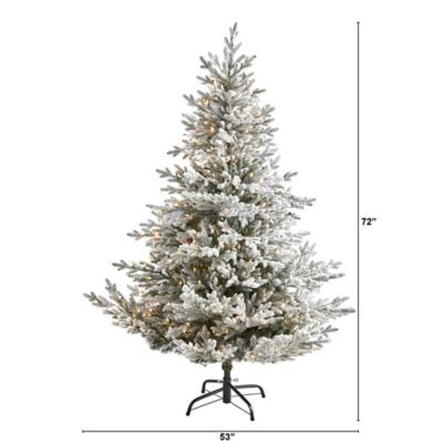 Image showing  6 ft. Flocked Fraser Fir Artificial Christmas Tree, 500 Warm White Lights and 236 Bendable Branches