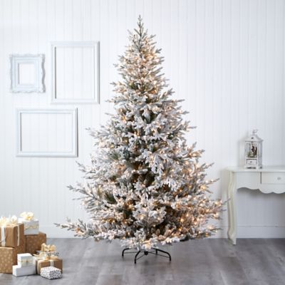 Image showing  8 ft. Flocked Fraser Fir Artificial Christmas Tree, 800 Warm White Lights and 4,892 Bendable Branches