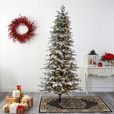 Image showing  8 ft. Flocked North Carolina Fir Artificial Christmas Tree with 650 Warm White Lights & 2593 Bendable Branches